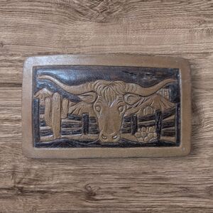 Vintage Western Tooled Leather Leather Belt Buckle